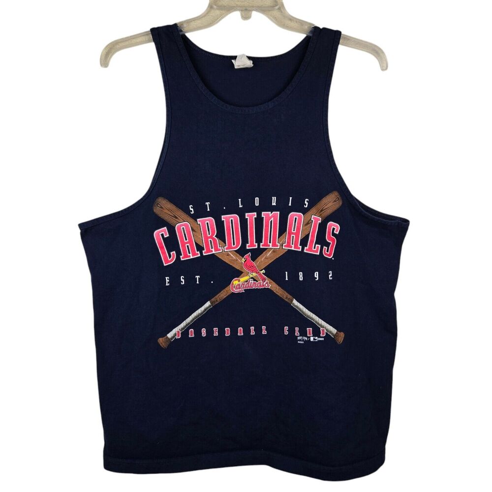 Vtg 2000 St Louis Cardinals Sz XL MLB Baseball Tank Top T-Shirt Navy Blue